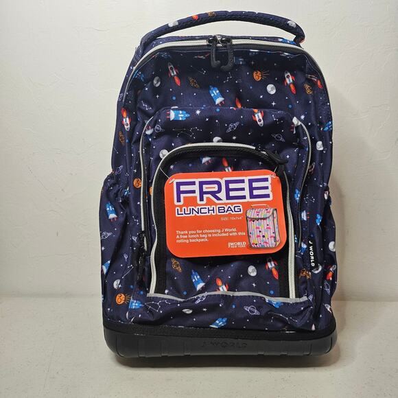 J World Lollipop Kids Rolling Backpack With Lunch Bag (16 Inch) Spaceship Blue - Picture 2 of 10